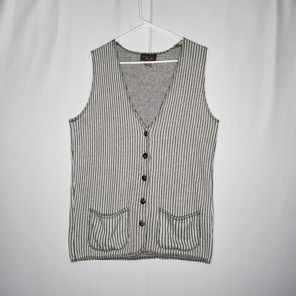 NY Style Ribbed Button Tunic Sweater Vest Women Small Grandma Lagenlook Modest